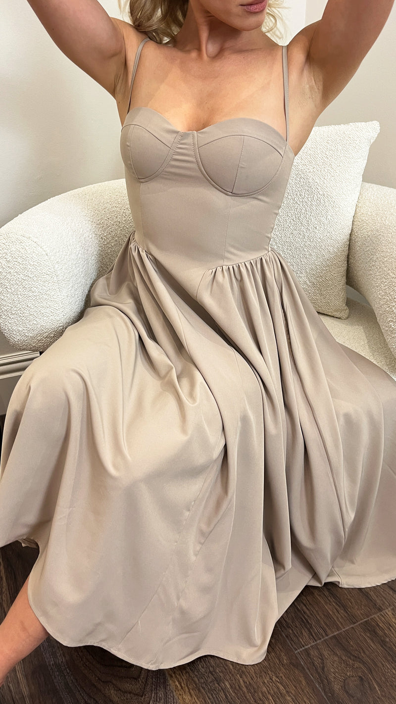 Anacapri Taupe Midi Dress