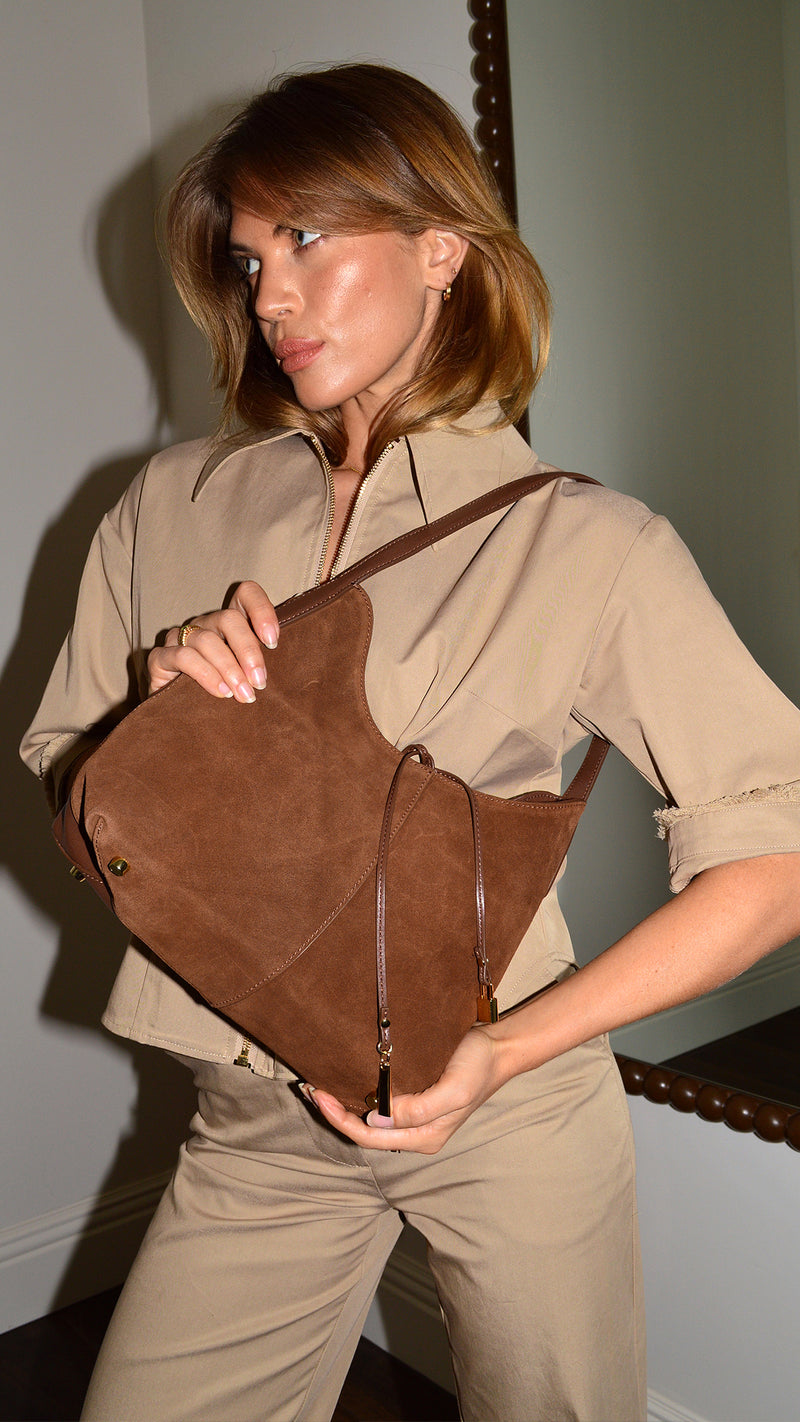 Coffee Medium Suede Bag